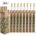 8pcs colourful bamboo toothbrush in their eco-friendly and biodegradable packaging
