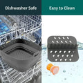 2 pictures showing the Air Fryer Silicone Tray being dishwasher safe and easy to clean.